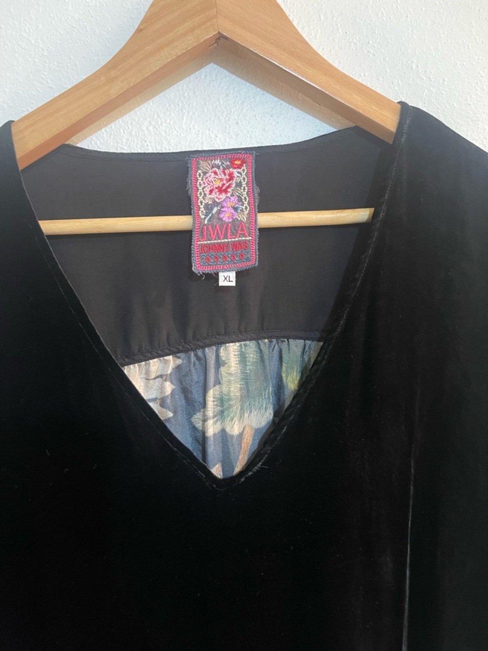 JWLA Johnny Was Mixed Media 3/4 Sleeve black  Velvet Front Silk Back dress Sz XL - Picture 9 of 9